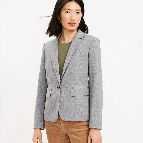 LOFT Jackets Coats Grey Petite Knit Herringbone Blazer Loft